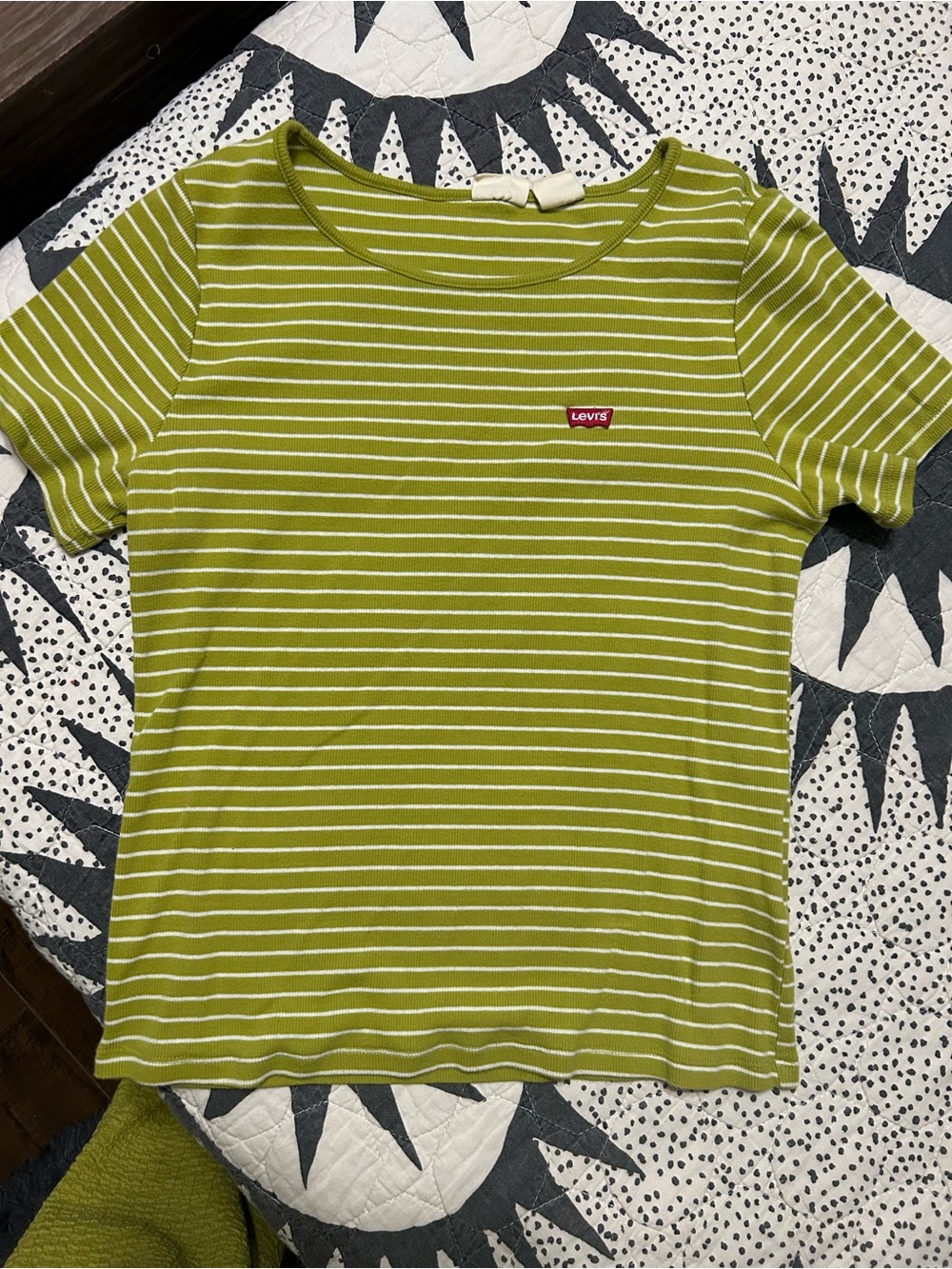Levi's Lime Green and White Striped Crewneck Tee